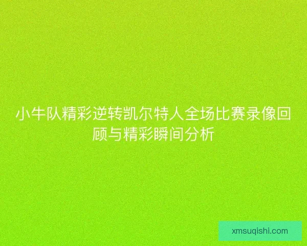 小牛队精彩逆转凯尔特人全场比赛录像回顾与精彩瞬间分析 小牛队精彩逆转凯尔特人全场比赛录像回顾与精彩瞬间分析