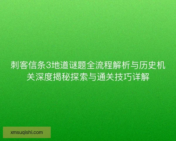 刺客信条3地道谜题全流程解析与历史机关深度揭秘探索与通关技巧详解